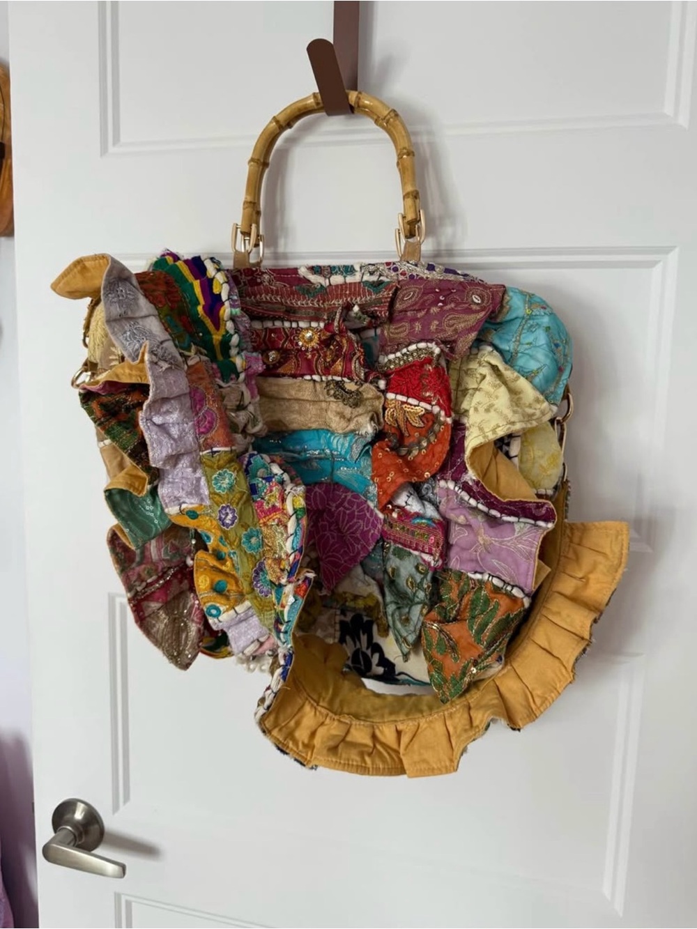 Boho Patchwork Ruffle Tote Bag in Multicolor